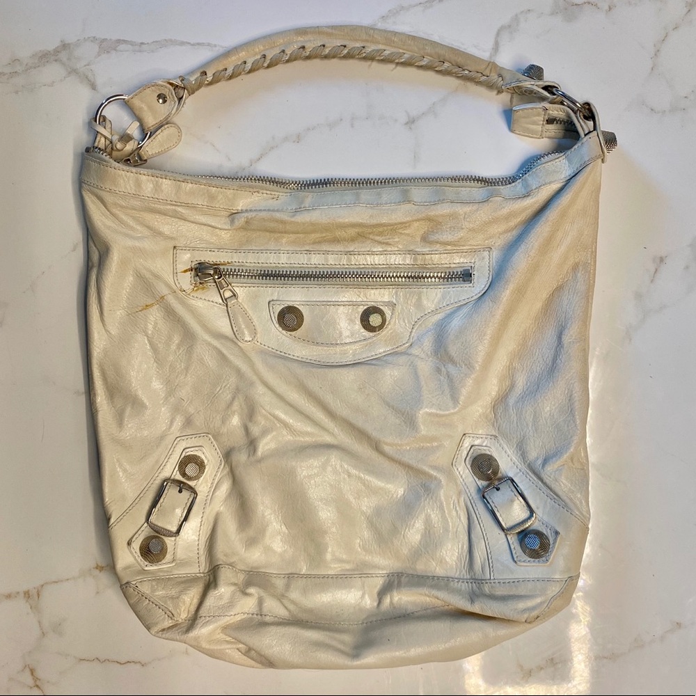 White and silver authentic Balenciaga hobo